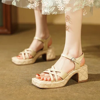 летние женские сандалии 6 см каблуки элегантная женская обувь платформа леди мода женское платье сандалии офис и уход обувь LX45