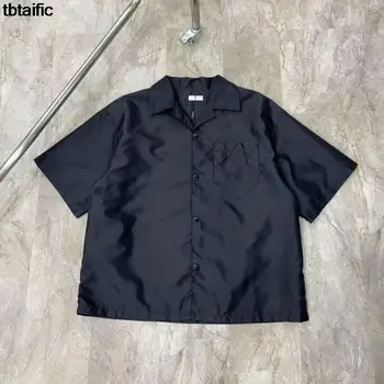 лето 2023 высокое качество Мужчины и женщины Рубашка с коротким рукавом блузка Нейлоновая ткань черная модная одежда топы