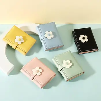  Маленький симпатичный тройной кошелек Тонкий кошелек ID/Фото Окно Держатель карты с пряжкой 3D цветочного узора для женщин и девочек