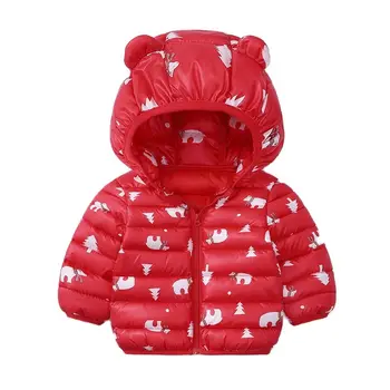 Малыш Девочка Зимняя одежда Мальчики Медведь Печатные теплые куртки Пальто Куртки для девочек Детская верхняя одежда с капюшоном Детская одежда 1-5Y