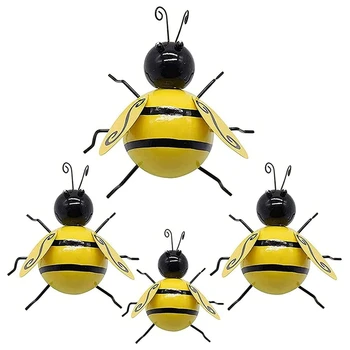 Металлический Пчела Настенный Декор 3D Шмель Настенное Искусство Украшение Пчела Настенное Искусство Скульптура Висячая, 4 шт