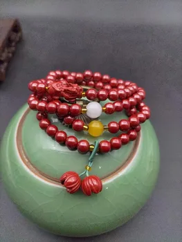 Натуральный 100% настоящий красный Киноварь Нефрит резные 108 круглых бусин Ожерелье браслеты для пар женщин мужчин Подарок с нефритовым браслетом