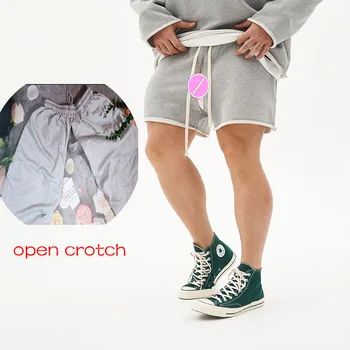 Невидимая открытая промежность Уличные секс-брюки Мужские шорты для отдыха с глубокими карманами Шорты свободного кроя из джерси Бег Тренировка