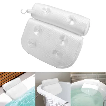Нескользящая дышащая подушка для подголовника для ванны 3D Mesh для поддержки шеи и спины с помощью присосок Подушка для гидромассажной ванны
