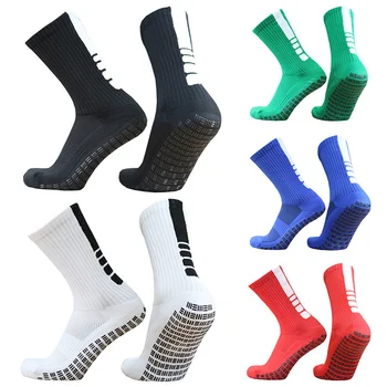 Новые противоскользящие футбольные носки с тонкой полосой, дышащие утолщенные линии с точечной линией, мужские спортивные футбольные носки