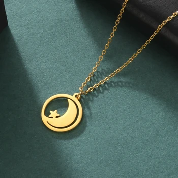 Ожерелье из нержавеющей стали для мужчин Женщины Круглая Луна Звезда Кулон Ожерелье Мода Чокер Ювелирные изделия для вечеринки Подарок
