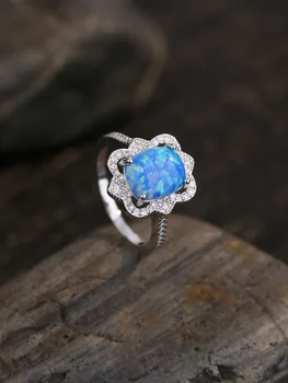 Оригинальное высококачественное женское кольцо из 100% серебра 925 пробы с ослепительно голубым опалом и цирконом Изысканный изящный стиль для девичьей вечеринки