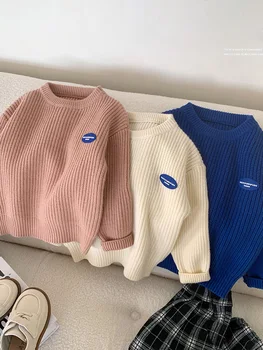 Осень Новая детская одежда Детская корейская версия однотонного вязаного свитера Мальчик Алфавит Свитер Прилив