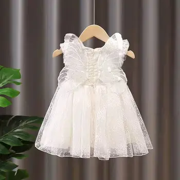 Платье Крыло Бабочки Девочки Белое Кружевное Платье Милая Детская Одежда Лето Для Дня Рождения
