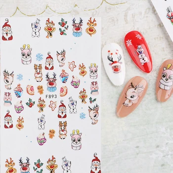 Рождественские наклейки для ногтей Пингвин Санта-Клаус Лось Дерево Олень Медведи Милые Мультяшные Слайдеры Белые Снежинки Наклейки Татуировки