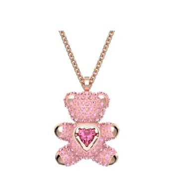 розовый милый медведь рождественский подарок 2023 новый модный изысканный свет роскошное женское ожерелье паве, бесплатная доставка