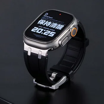 Роскошный каучуковый ремешок для Apple Watch Band Series 9 8 7 45mm Ultra 2 49mm Силиконовый спортивный браслет для IWatch 6 5 44 мм 42 мм Correa