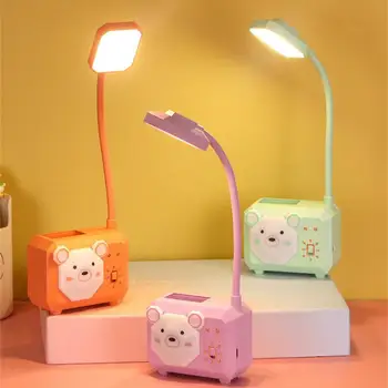 Симпатичная мультяшная настольная лампа Защита глаз Энергосберегающая лампа для чтения USB Зарядка Спальный гибкий ночник Светодиодная настольная лампа Дети