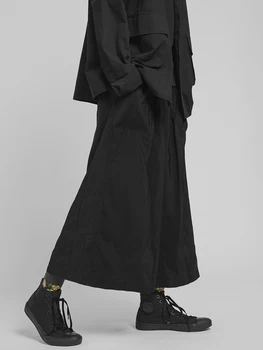 Темные восьмые брюки Японский стиль Ямамото Широкие штанины Брюки Ниша Дизайн Брюки Юбка Свободная и дышащая