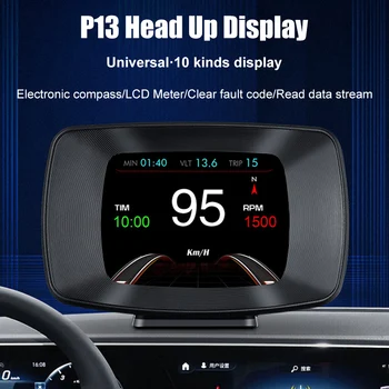 Температура воды P13 Проекционный дисплей Напряжение Охранная сигнализация OBD2 GPS Умный автомобиль HUD Meter Авто Дисплей Цифровой одометр