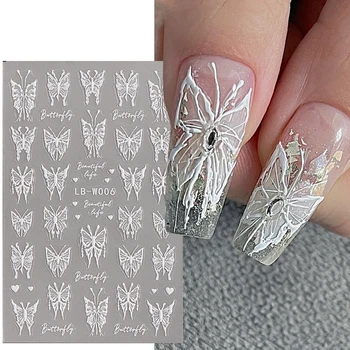 Тисненые 3D наклейки для ногтей-бабочек Белый гипс Рельефный дизайн Черный чешуйчатый DIY Маникюр Наклейка Украшение для ногтей LELB-W007