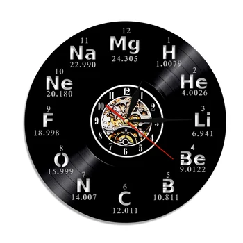 Химия Математическая формула Виниловая пластинка Настенные часы Современный дизайн Химический элемент Периодическая таблица Наука Настенные часы для математического подарка