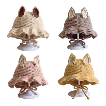  Шапка для девочек Шапочка для защиты ушей Вязаная зимняя шапка-бини с кроличьими ушами Дизайн для младенцев и малышей 6-18 месяцев H37A