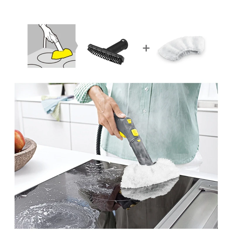 2 комплекта аксессуаров для пароочистителя: 1 шт. Craper Nozzle Cleaning Glass Dedicated и 1 комплект ручной щетки Ручная щетка