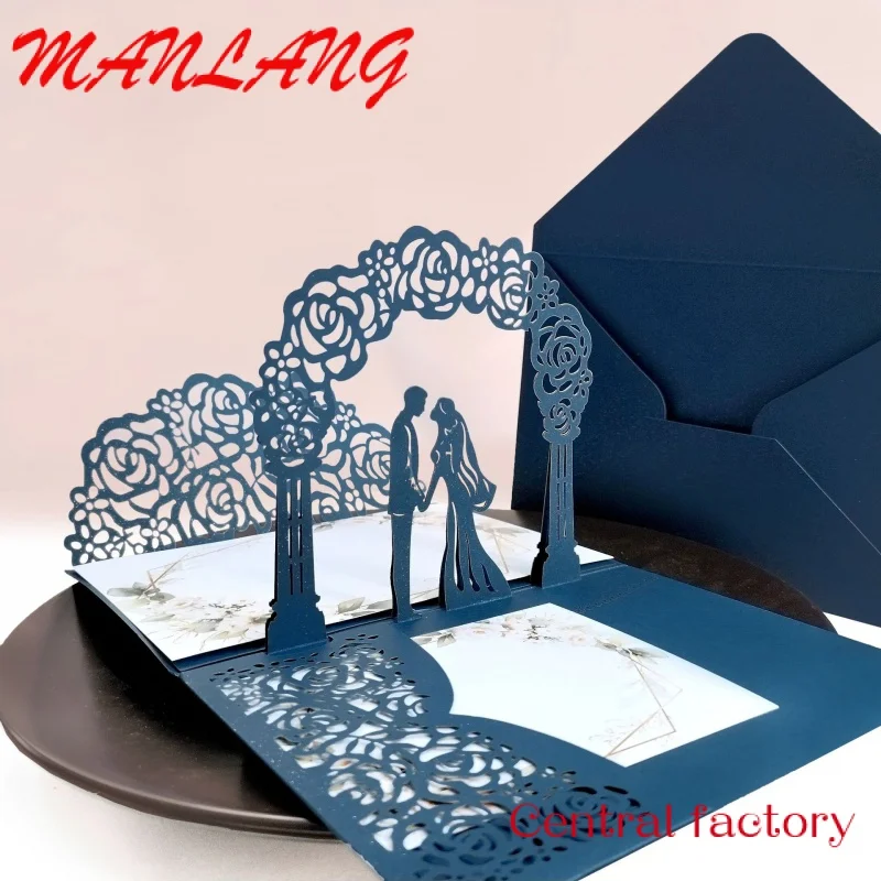 Custom Romantic 3D Custom Glitter Paper Birthday For Female Pack Of 10 Rose Flower Greeting Card Свадебная пригласительная открытка