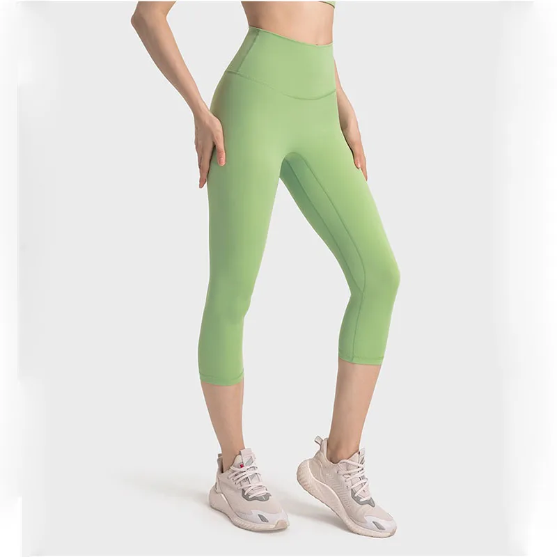 QUMOR Обнаженные брюки-капри для йоги с высокой талией, без смущающей линии, подтяжка бедер, похудение, спортивные штаны для фитнеса для женщин