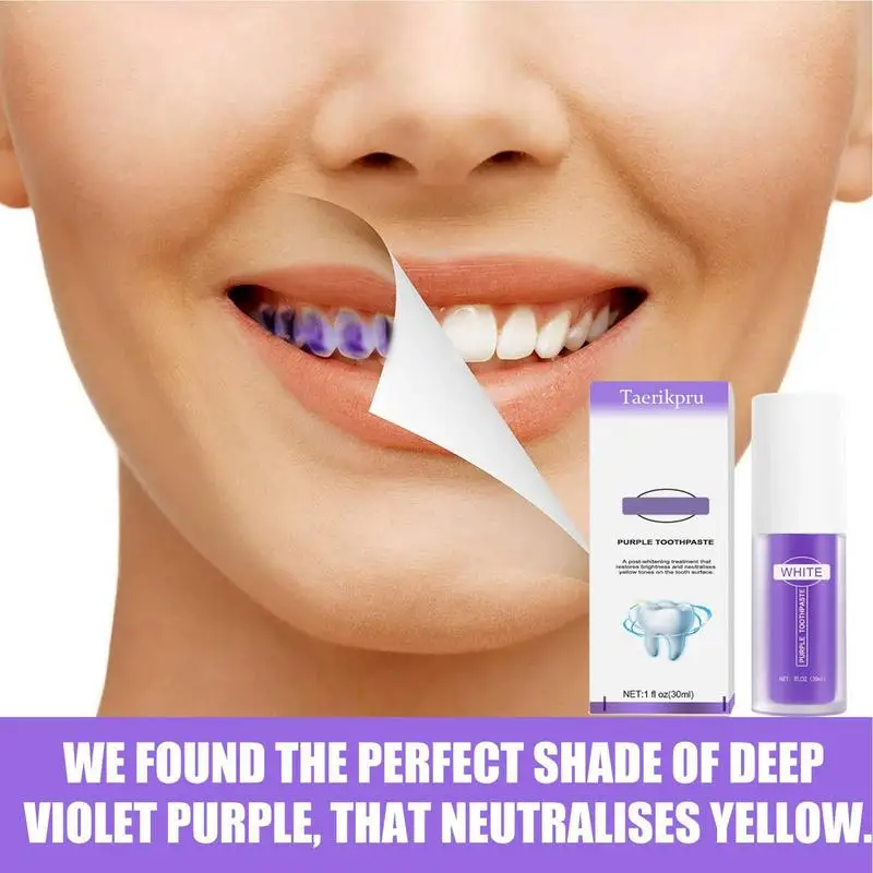 Белая зубная паста Фиолетовая фиолетовая осветляющая пена для удаления пятен и корректор цвета 30 мл Зубная паста для осветления натуральных зубов