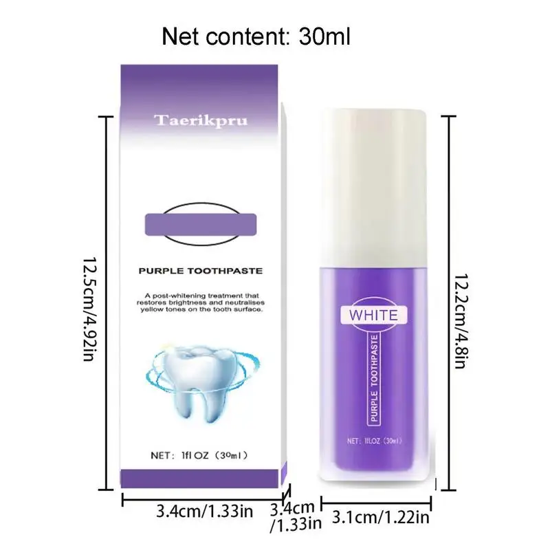 Белая зубная паста Фиолетовая фиолетовая осветляющая пена для удаления пятен и корректор цвета 30 мл Зубная паста для осветления натуральных зубов