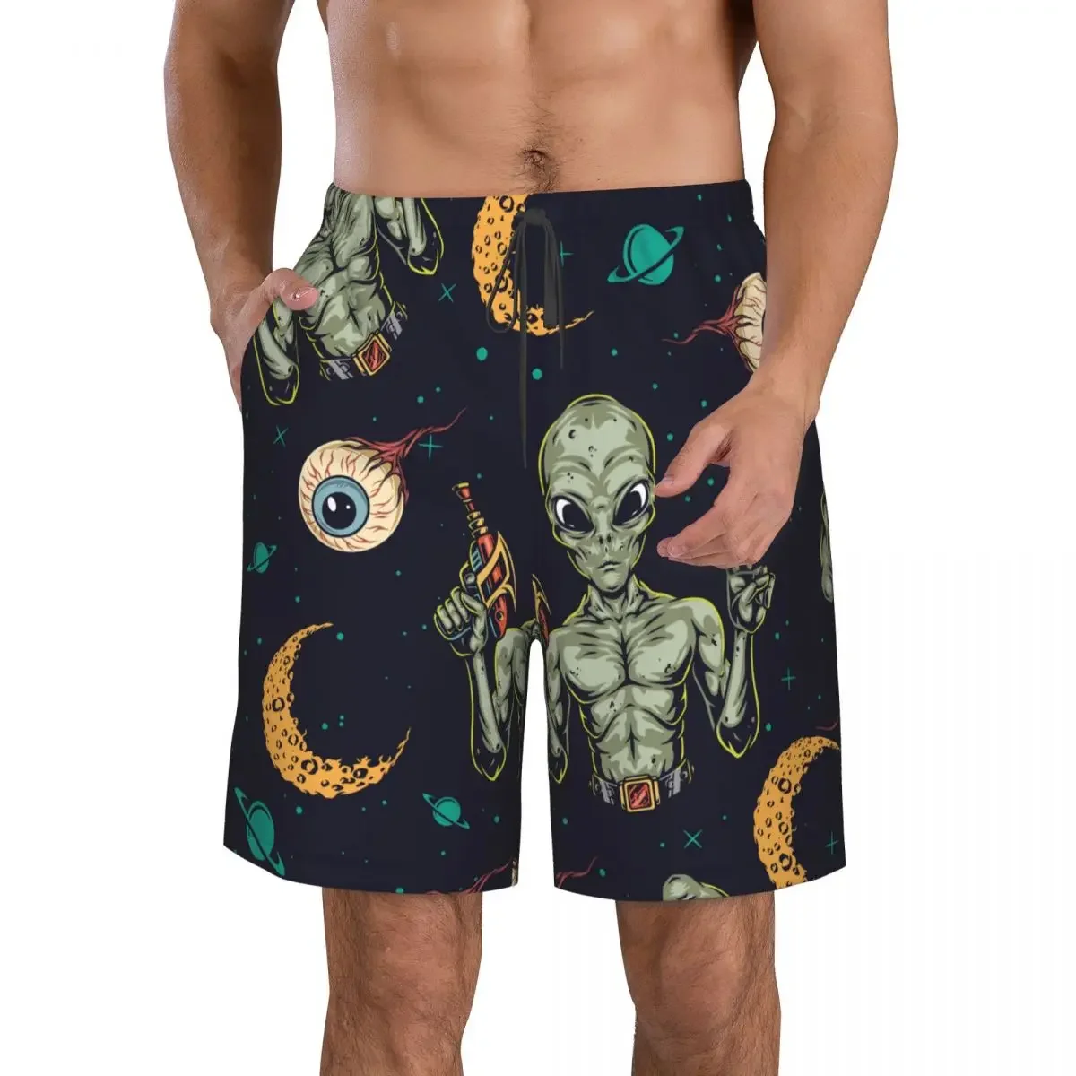 Быстросохнущие летние мужские купальники Пляжная доска Короткие трусы для мужчин Винтажные человеческие глаза Инопланетный плавок Пляжная одежда
