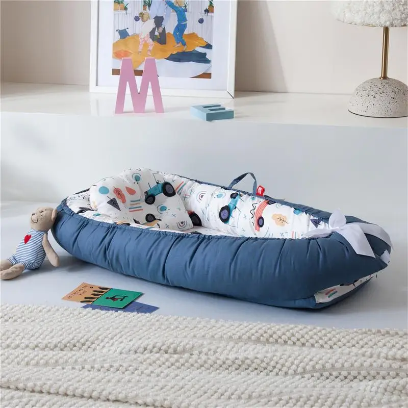 Детская кровать-гнездо с подушкой Портативный детский шезлонг Регулируемый шезлонг для новорожденных Дорожная кроватка Мягкий дышащий для новорожденного Кровать Бампер
