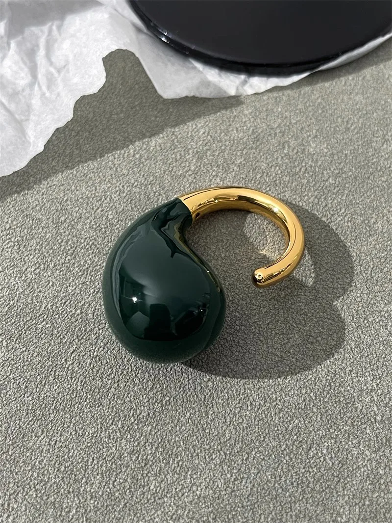  Зеленая эмаль Большие открытые кольца в форме капли Латунь для женских ювелирных изделий 2023 Новая мода