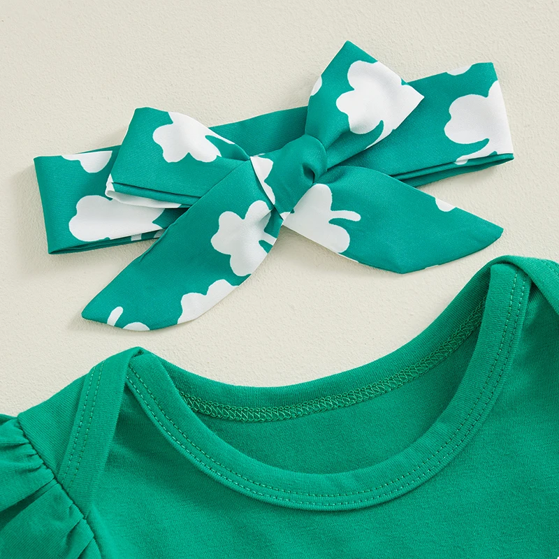 Комплект шорт для девочек Комбинезон с коротким рукавом и буквами с трилистником и повязкой для волос Летний наряд