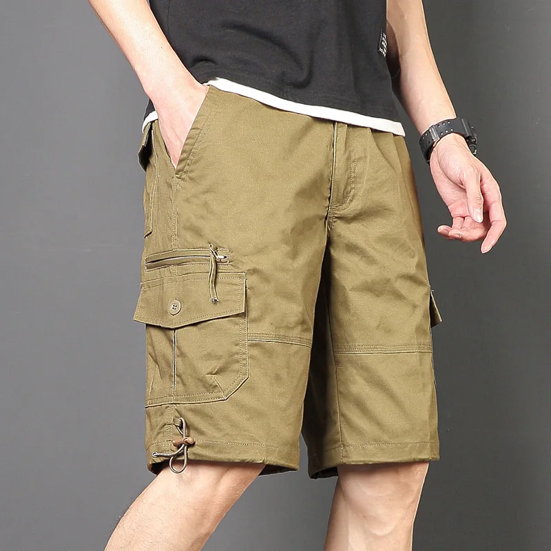 Летние новые мужские шорты-карго Модная корейская версия Свободные брюки с пятью четвертями Мужские прямые повседневные брюки с несколькими карманами