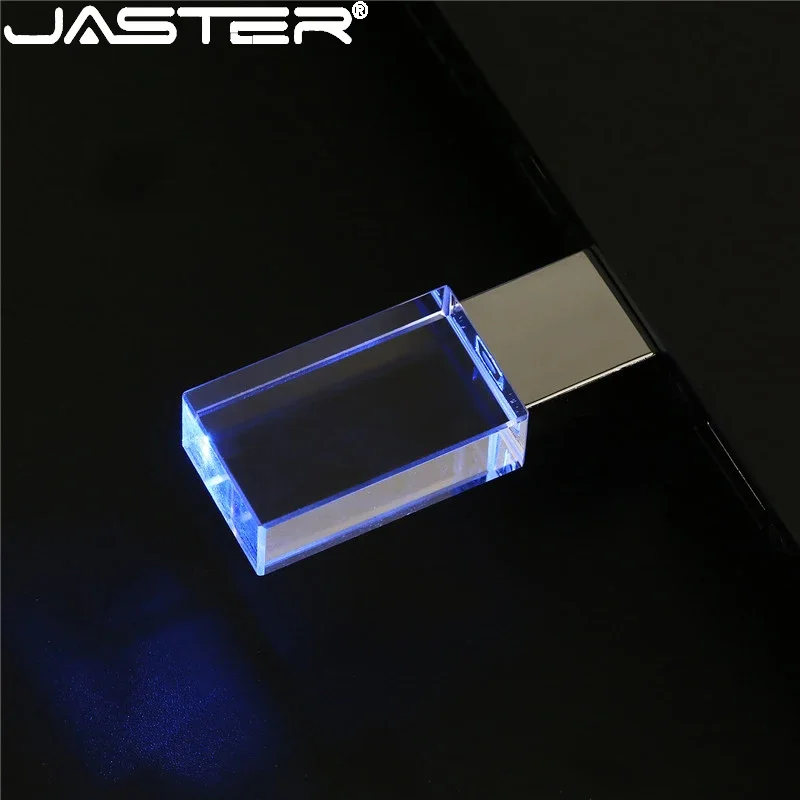 Металлические кристаллические высокоскоростные USB-флэш-накопители 128 ГБ Синий светодиодный флеш-накопитель 64 ГБ Бесплатная 3D-гравировка Карта памяти 32 ГБ Свадебный U-диск Подарки