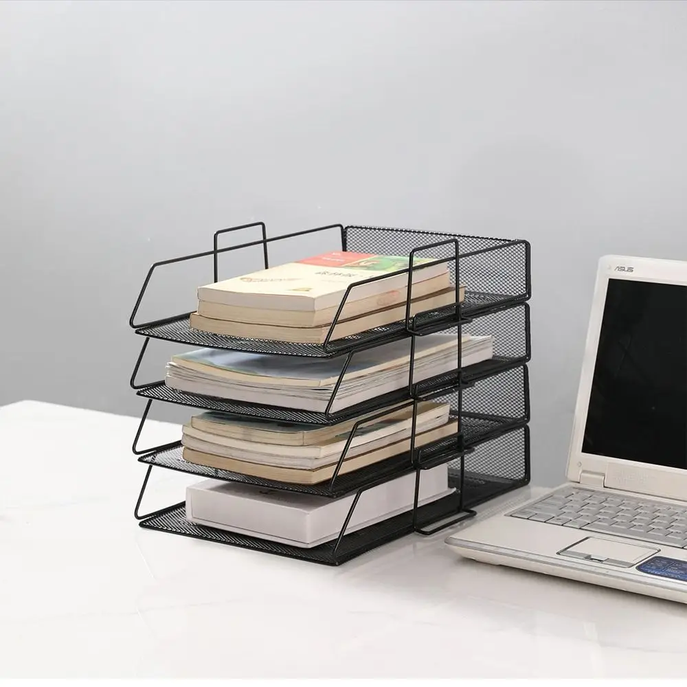 Органайзер для файлов Штабелируемая стойка для файлов Минималистичная стойка для бумаги A4 Лоток для хранения файлов Железный органайзер для рабочего стола Принадлежность для домашнего офиса