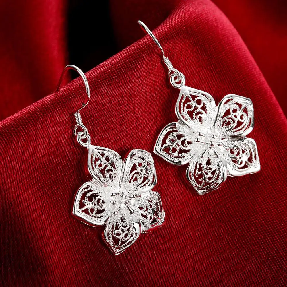Подвески Мода 925 Стерлинговое серебро Красивое элегантное Цветы ожерелье серьги Ювелирные наборы для женщин Вечеринка свадьба Праздничный подарок